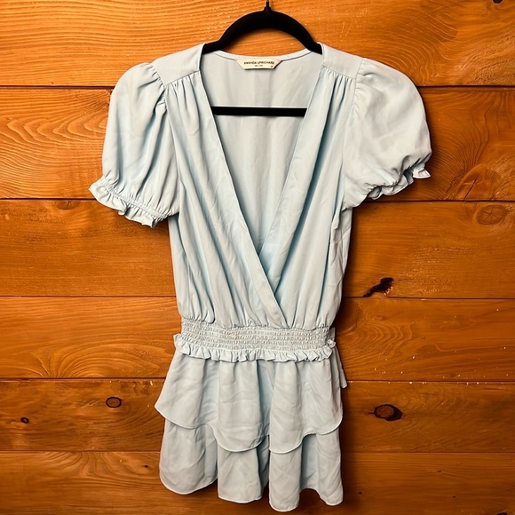 Amanda Uprichard New York Velma Dress‎ XS Ice Blue mini ruffled surplice front - Picture 1 of 8